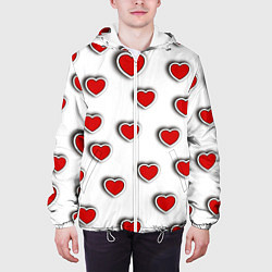 Куртка с капюшоном мужская Стикеры наклейки объемные сердечки, цвет: 3D-белый — фото 2