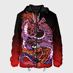Куртка с капюшоном мужская Дракон и тигр в год дракона, цвет: 3D-черный