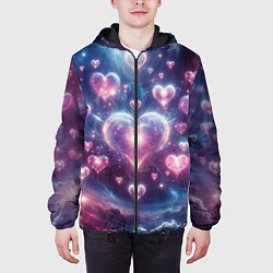 Куртка с капюшоном мужская Космические сердца - звезды, цвет: 3D-черный — фото 2