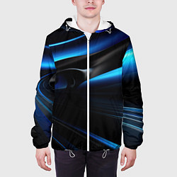 Куртка с капюшоном мужская Черная и синяя геометрическая абстракция, цвет: 3D-белый — фото 2
