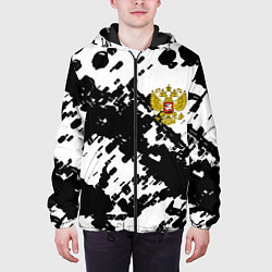 Куртка с капюшоном мужская Герб РФ краски чёрнобелый, цвет: 3D-черный — фото 2