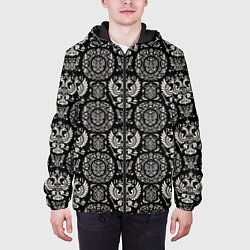 Куртка с капюшоном мужская Черно-белый греб России паттерн, цвет: 3D-черный — фото 2