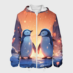 Куртка с капюшоном мужская Романтичная пара пингвинов, цвет: 3D-белый