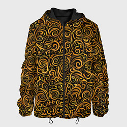Куртка с капюшоном мужская Золотые узоры завитки, цвет: 3D-черный