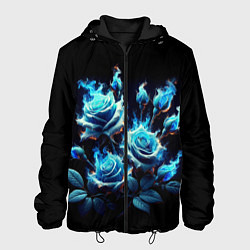 Куртка с капюшоном мужская Розы в голубом огне, цвет: 3D-черный