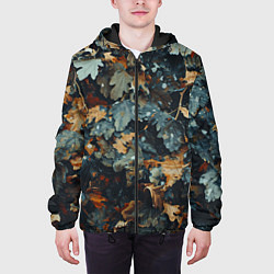Куртка с капюшоном мужская Реалистичный камуфляж из сухих листьев, цвет: 3D-черный — фото 2