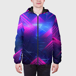 Куртка с капюшоном мужская Неоновые абстрактные треугольники, цвет: 3D-черный — фото 2