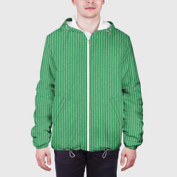 Куртка с капюшоном мужская Нефритовый зелёный в полоску, цвет: 3D-белый — фото 2