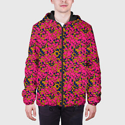 Куртка с капюшоном мужская Взаимосвязанные листочки, розового жёлтого и синег, цвет: 3D-черный — фото 2