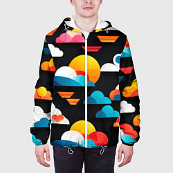 Куртка с капюшоном мужская Цветные облака в черном небе, цвет: 3D-белый — фото 2