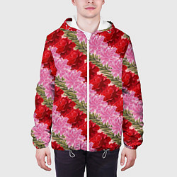 Куртка с капюшоном мужская Фон с лилиями и розами, цвет: 3D-белый — фото 2