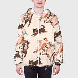 Куртка с капюшоном мужская Коты и рыба, цвет: 3D-белый — фото 2