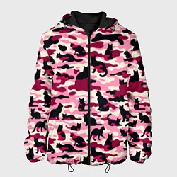 Куртка с капюшоном мужская Камуфляжные розовые котики, цвет: 3D-черный