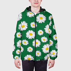 Куртка с капюшоном мужская Ромашки поле из цветов, цвет: 3D-черный — фото 2
