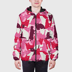 Куртка с капюшоном мужская Розовый кошачий камуфляж, цвет: 3D-черный — фото 2