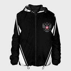 Куртка с капюшоном мужская Спортивная геометрия герб рф, цвет: 3D-черный