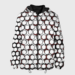 Куртка с капюшоном мужская Киберпанк узор из шестиугольников красный, цвет: 3D-черный