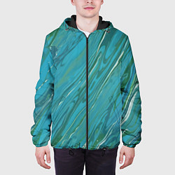 Куртка с капюшоном мужская Жидкая текстура оттенков морской волны, цвет: 3D-черный — фото 2