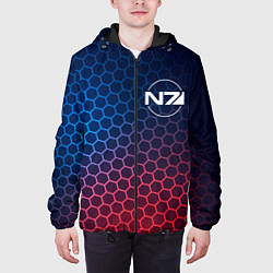 Куртка с капюшоном мужская Mass Effect неоновые соты, цвет: 3D-черный — фото 2