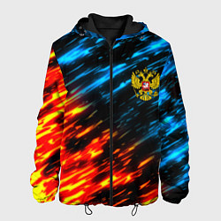 Куртка с капюшоном мужская Герб России огненный стиль, цвет: 3D-черный