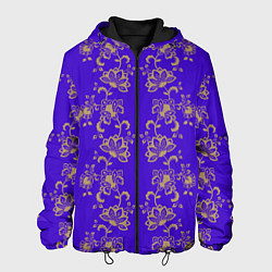 Куртка с капюшоном мужская Контурные цветы на фиолетовом фоне, цвет: 3D-черный