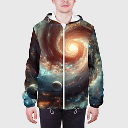 Куртка с капюшоном мужская Далёкая неоновая галактика - нейросеть, цвет: 3D-белый — фото 2
