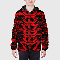 Куртка с капюшоном мужская Красная техно-броня на чёрном фоне, цвет: 3D-черный — фото 2
