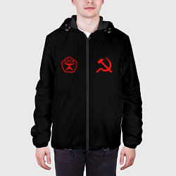 Куртка с капюшоном мужская СССР гост три полоски на белом фоне, цвет: 3D-черный — фото 2