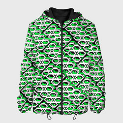 Куртка с капюшоном мужская Зелёно-белый узор на чёрном фоне, цвет: 3D-черный