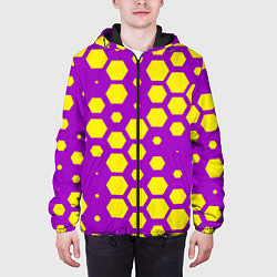 Куртка с капюшоном мужская Желтые соты на фиолетовом фоне, цвет: 3D-черный — фото 2