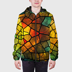 Куртка с капюшоном мужская Витражная стеклянная мозаика, цвет: 3D-черный — фото 2