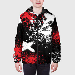 Куртка с капюшоном мужская Хонда на фоне граффити и брызг красок, цвет: 3D-черный — фото 2