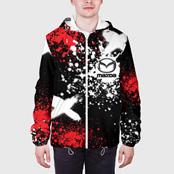 Куртка с капюшоном мужская Мазда на фоне граффити и брызг красок, цвет: 3D-белый — фото 2
