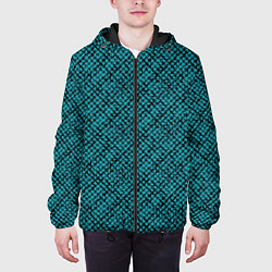 Куртка с капюшоном мужская Бирюзовый клетчатый паттерн, цвет: 3D-черный — фото 2