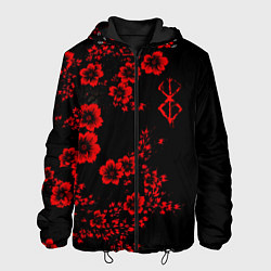 Куртка с капюшоном мужская Клеймо жертвы из аниме Берсерк - красные цветы, цвет: 3D-черный