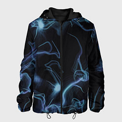 Куртка с капюшоном мужская Синие неоновые молнии, цвет: 3D-черный