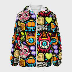 Куртка с капюшоном мужская Feel good every day motivation monsters pattern, цвет: 3D-белый