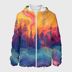Куртка с капюшоном мужская Абстрактный город в волнах красок, цвет: 3D-белый