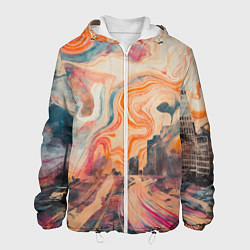 Куртка с капюшоном мужская Абстрактный город и разноцветные краски, цвет: 3D-белый