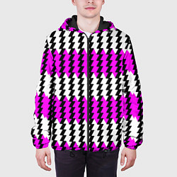 Куртка с капюшоном мужская Вертикальные бело-розовые полосы, цвет: 3D-черный — фото 2