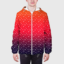 Куртка с капюшоном мужская Градиент оранжево-фиолетовый со звёздочками, цвет: 3D-белый — фото 2