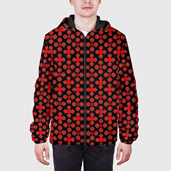 Куртка с капюшоном мужская Красные четырёхлистники на чёрном фоне, цвет: 3D-черный — фото 2