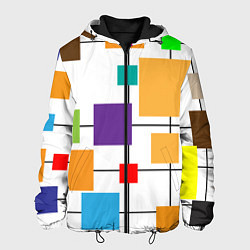 Куртка с капюшоном мужская Разноцветные квадраты паттерны, цвет: 3D-черный