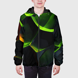 Куртка с капюшоном мужская Green neon abstract geometry, цвет: 3D-черный — фото 2