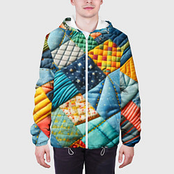 Куртка с капюшоном мужская Лоскутное одеяло - пэчворк, цвет: 3D-белый — фото 2