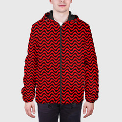 Куртка с капюшоном мужская Чёрно-красный искажённые полосы, цвет: 3D-черный — фото 2