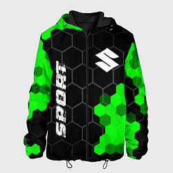 Куртка с капюшоном мужская Suzuki green sport hexagon, цвет: 3D-черный
