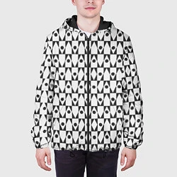 Куртка с капюшоном мужская Чёрно-белые ромбы и круги на белом фоне, цвет: 3D-черный — фото 2
