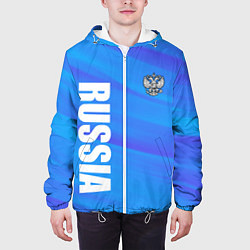 Куртка с капюшоном мужская Россия - синие волны, цвет: 3D-белый — фото 2