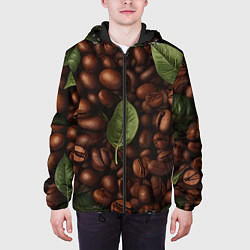 Куртка с капюшоном мужская Кофейные зёрна с листьями, цвет: 3D-черный — фото 2
